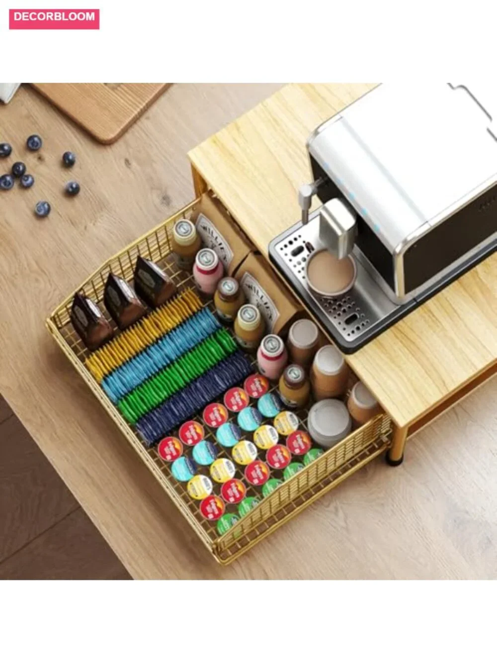 Coffee Pod Drawer Holder, Kitchen Counter Organizer with Pull-Out Basket, Metal